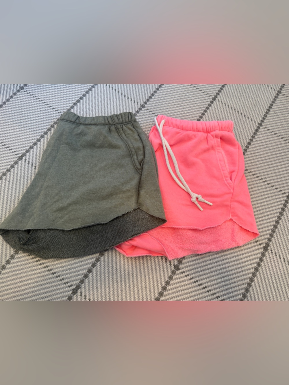 aerie Women's Terry Drawstring Shorts in Coral Pink and Olive